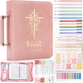 Bible Cover Case for Women, Leather Bible Bags with Study Supplies Journaling Kit, Gold Foiled Carrying Case Large Church Book Holder with Handle, Christian Gifts for Lady