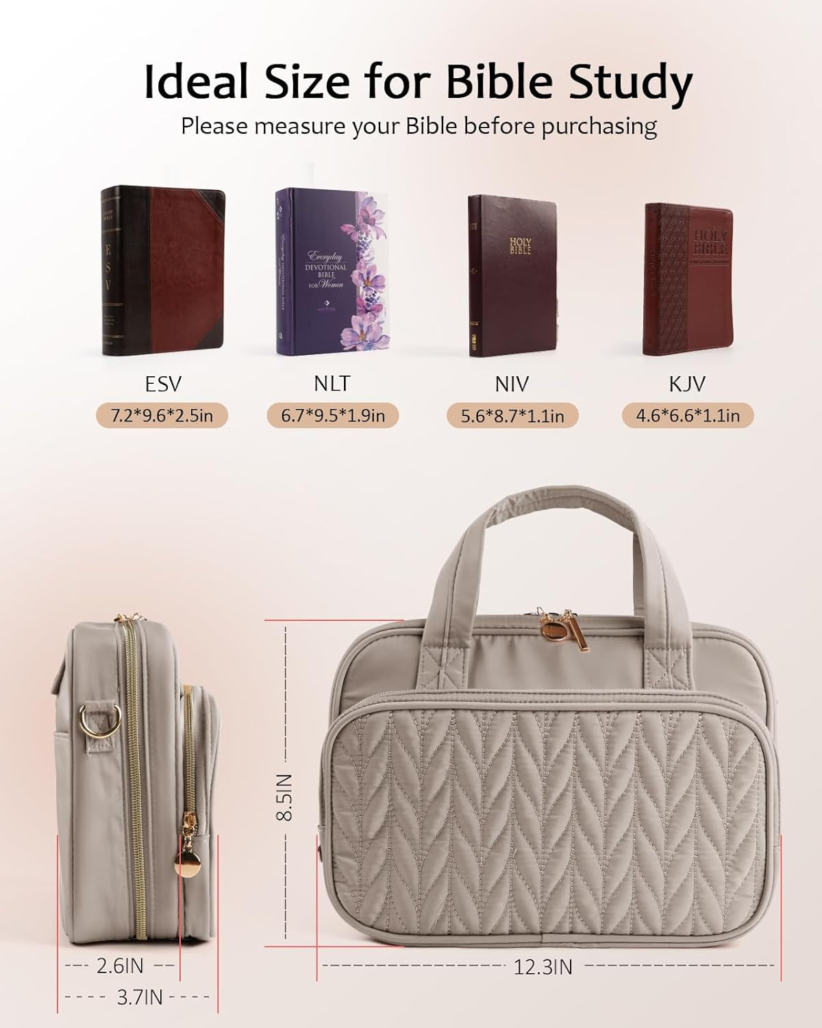 Bible Cover Case for Women, Large Bible Bag with Study Supplies, Bible Journaling Kit with Highlighters and Pens No Bleed, Christian Gift for Women (Shoulder Strap, Smokey Taupe)