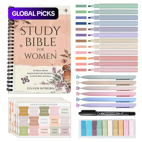 Bible Set Include Bible Quotes Spiral Coil Devotional Notebook, Guided Bible Journal, Bible Study Journal, Pen and Tabs, Perfect Religious Gift for Church and Personal Use, Ideal Daily Supplies for Friends and Family, Paper Gifts #GLOBAL PICKS