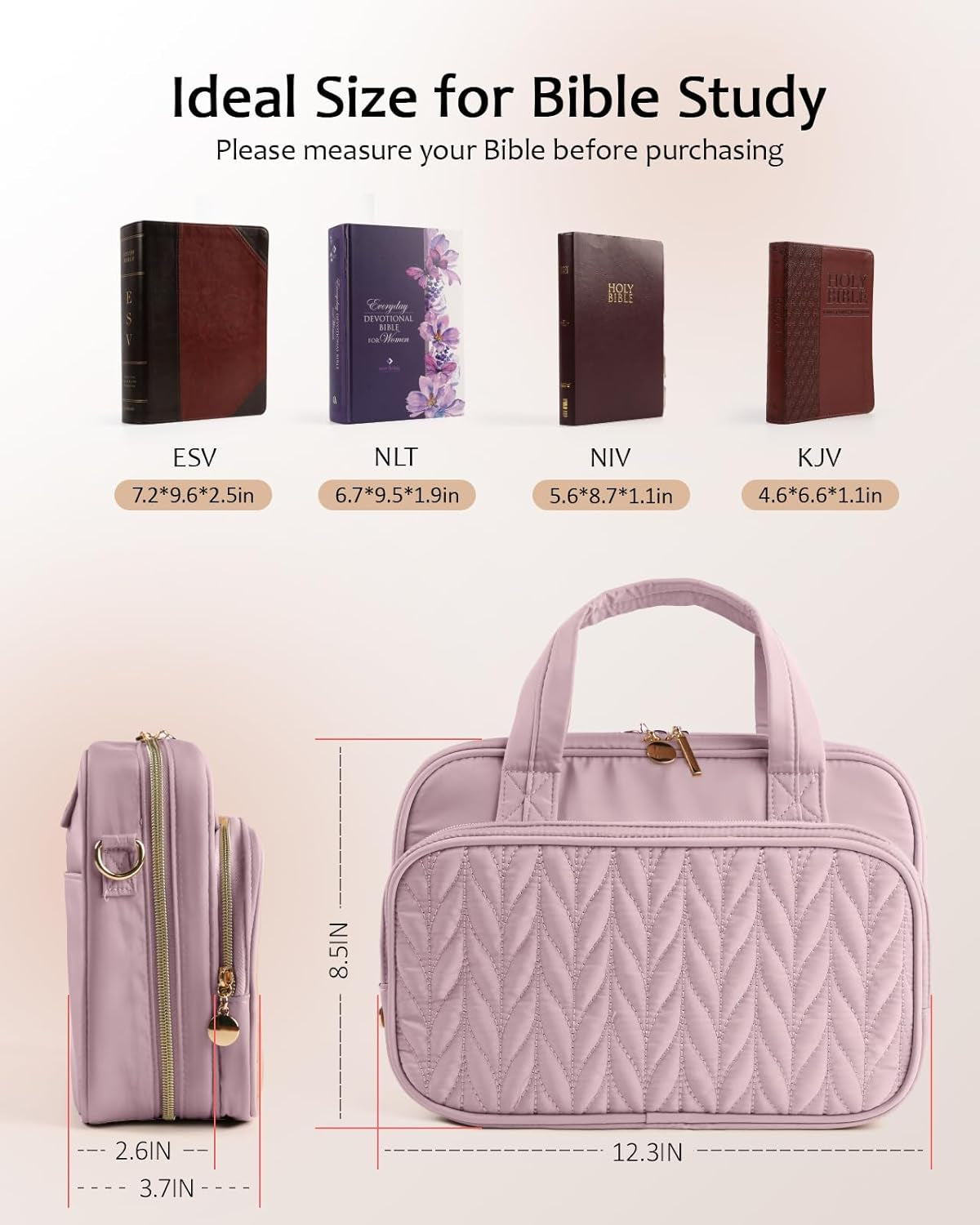 Stylish Bible Cover Case for Women - Large Bible Bag with Complete Study Supplies, Highlighters & Pens - Perfect Christian Gift in Dusky Rose