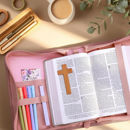 Bible Cover Case for Women, Leather Bible Bags with Study Supplies Large Book Carrying Case Church Book Holder Organizer Mothers Day Christian Gifts for Mom Lady