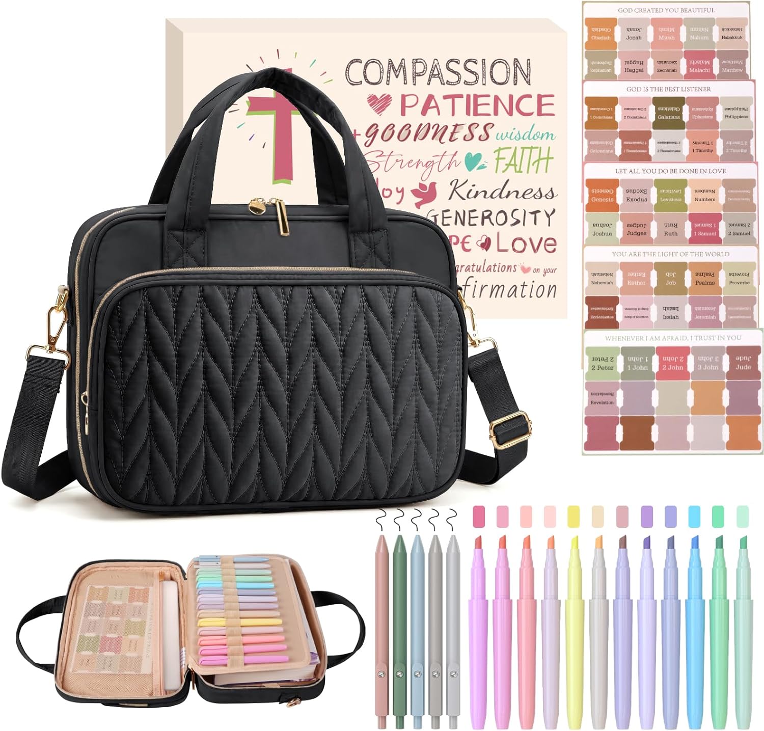 Stylish Bible Cover Case for Women - Large Bible Bag with Complete Study Supplies, Highlighters & Pens - Perfect Christian Gift in Dusky Rose