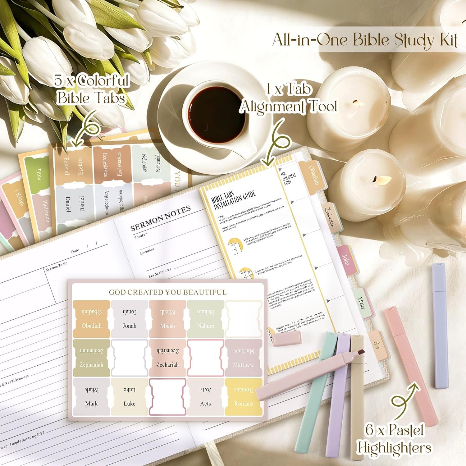 Transform Your Faith Journey with Our Beautiful Bible Study Guide Journals for Women - Complete with Tabs, Highlighters, and Thoughtful Prompts for Daily Devotion and Reflection in Elegant Beige Linen