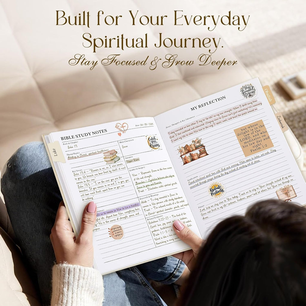 Transform Your Faith Journey with Our Beautiful Bible Study Guide Journals for Women - Complete with Tabs, Highlighters, and Thoughtful Prompts for Daily Devotion and Reflection in Elegant Beige Linen