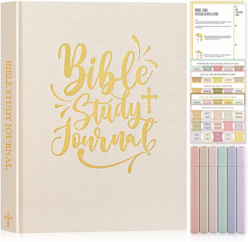 Transform Your Faith Journey with Our Beautiful Bible Study Guide Journals for Women - Complete with Tabs, Highlighters, and Thoughtful Prompts for Daily Devotion and Reflection in Elegant Beige Linen