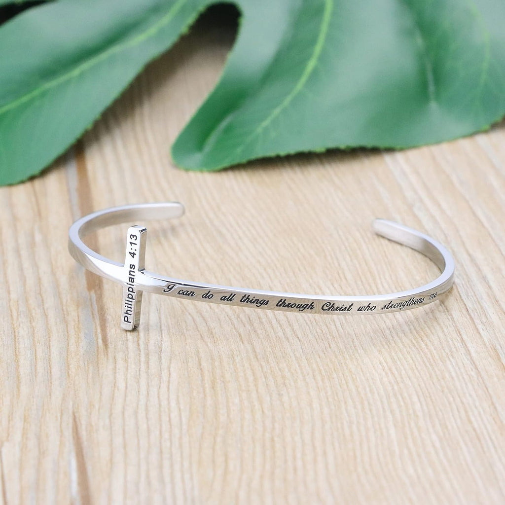 𝐂𝐫𝐨𝐬𝐬 𝐁𝐫𝐚𝐜𝐞𝐥𝐞𝐭 Religious Cuff Bangle 𝐁𝐢𝐛𝐥𝐞 𝐕𝐞𝐫𝐬𝐞 Christian Gifts Jewelry for 𝐖𝐨𝐦𝐞𝐧