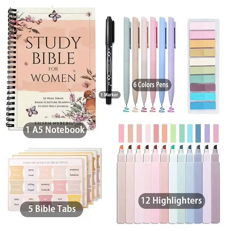 Bible Set Include Bible Quotes Spiral Coil Devotional Notebook, Guided Bible Journal, Bible Study Journal, Pen and Tabs, Perfect Religious Gift for Church and Personal Use, Ideal Daily Supplies for Friends and Family, Paper Gifts #GLOBAL PICKS