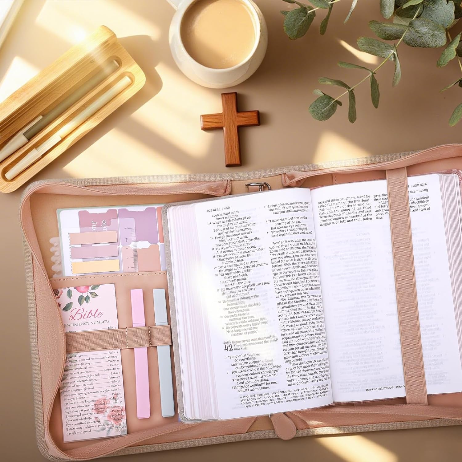 24 Pcs Leather Bible Covers Kit, Study Supplie Case with Bible Tabs, Bookmarks, Pens, Large Bible Cover Case Church Bible Holder Mothers Day Christian Gifts for Mom Women