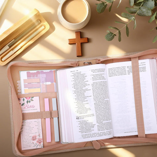 24 Pcs Leather Bible Covers Kit, Study Supplie Case with Bible Tabs, Bookmarks, Pens, Large Bible Cover Case Church Bible Holder Mothers Day Christian Gifts for Mom Women