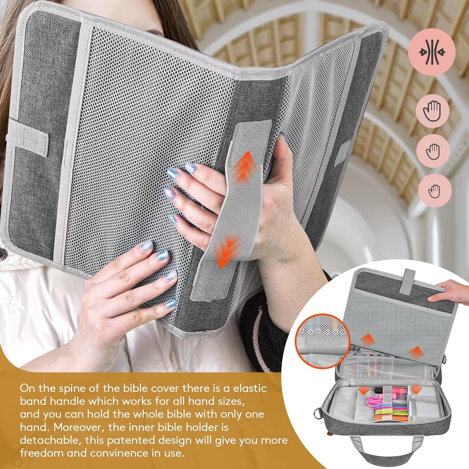 Grey Bible Cover Case with Gift Box - Crossbody Bag for Large Print Bibles, Complete Study Kit & Accessories